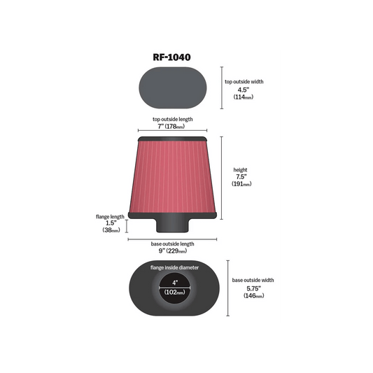 K&N RF-1040 Universal Clamp-On Air Filter - ML Performance