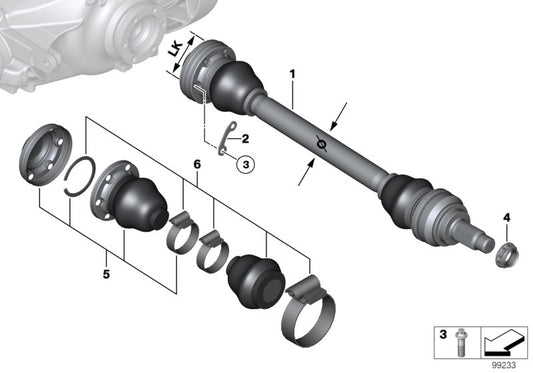 Genuine BMW 33217561792 E87 E92 Exch. Output Shaft, Right LK=80mm/D=38mm (Inc. 116i, 116i 1.6 & 323i)