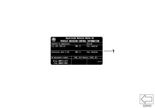 Genuine BMW 71228642452 Label "Exhaust Emission" MY15 (Inc. 750LiX, 750Li & 750iX) | ML Performance UK UK Car Parts