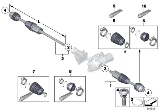 Genuine BMW 31607618678 Exch. Output Shaft, Right L=907mm (Inc. 740LdX, 750dX & 530dX)