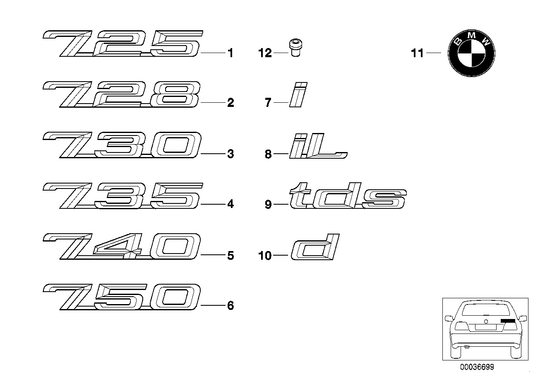 Genuine BMW 51148136271 E38 Emblem Adhered Rear "735" (Inc. 735i & 735iL) | ML Performance UK Car Parts